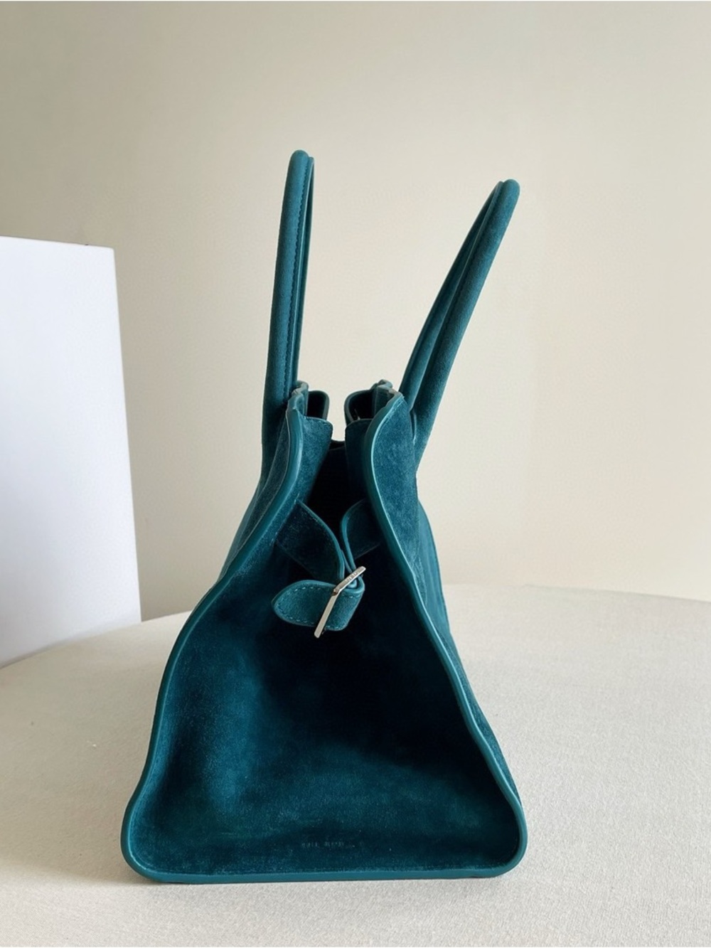 The Row Teal Suede Dome Satchel with Detachable Strap - Picture 2 of 8